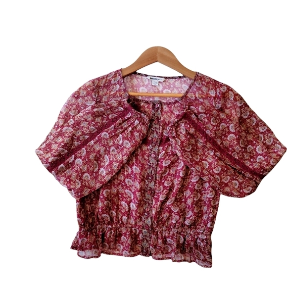 NWOT American Eagle Outfitters Red Floral Boho Peasant Top Size Medium - Picture 5 of 9